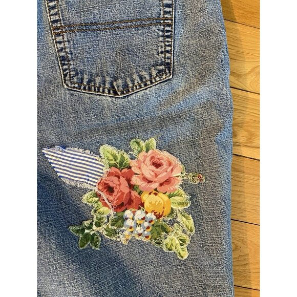 OOAK SAVED JEANS REFASHIONED UPCYCLED PATCHED DISTRESSED WASHED AND FRINGED 16A - Picture 13 of 16